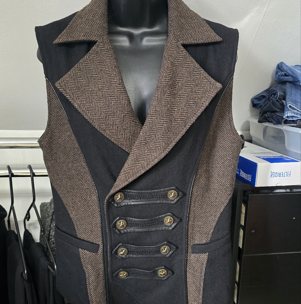 Punkrave- steampunk- black and brown- wool- vest- mens Medium
